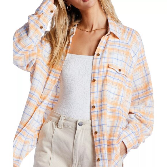 NWT $89 Billabong Women Oversized Best Time Plaid Flannel Shirt Size Med - Picture 6 of 6